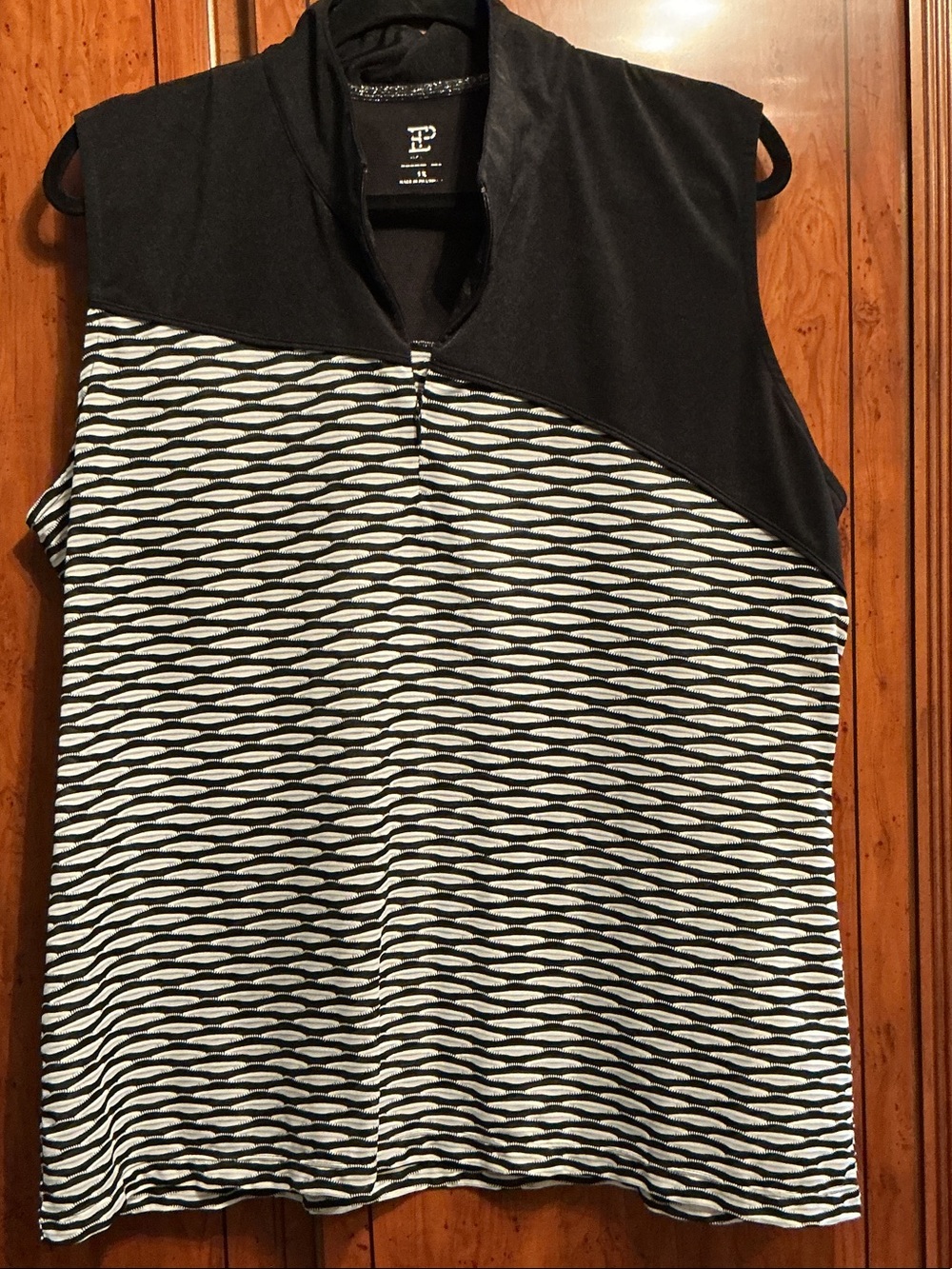 EP Pro Black & White Sleeveless Polo Tank with Geometric Knit